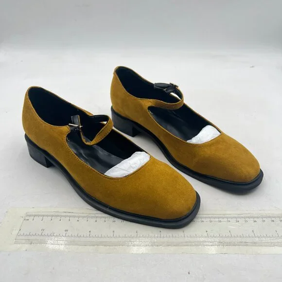 XYD Olive Low Heel Mary Janes Square Toe Slender Strap Chunky Pumps Casual Shoes - Picture 4 of 8